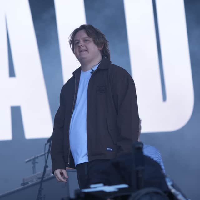 Lewis Capaldi performing on the Pyramid Stage during the Glastonbury Festival at Worthy Farm in Somerset.