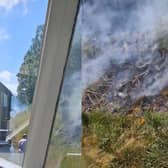 Wildfires burn near steam train full of passengers in Scotland.