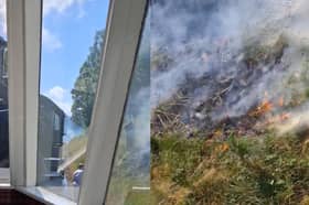 Wildfires burn near steam train full of passengers in Scotland.
