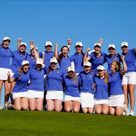 Great Britain & Ireland celebrate at Royal Hague after winning the Vagliano Trophy for the first time since 2005