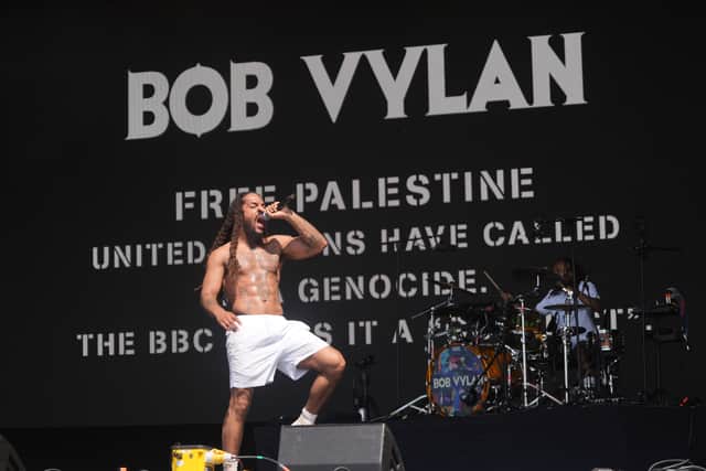 Bob Vylan performing on the West Holts stage during the Glastonbury Festival at Worthy Farm in Somerset. Picture: PA
