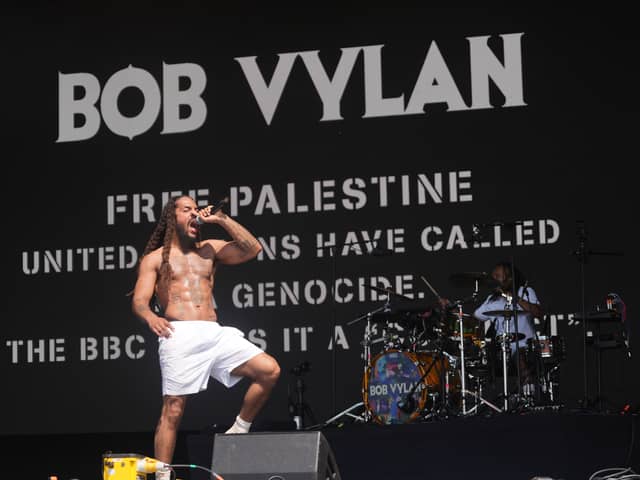 Bob Vylan performing on the West Holts stage during the Glastonbury Festival at Worthy Farm in Somerset. Picture: PA