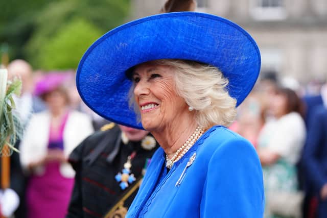 Queen Camilla during the Sovereign's Garden Party at the Palace of Holyroodhouse in Edinburgh. Picture: Jane Barlow/PA Wire