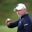 Lee Westwood acknowledges the crowd on the 18th green following his second round in The Open Final Qualifier at Dundonald Links in Ayrshire 