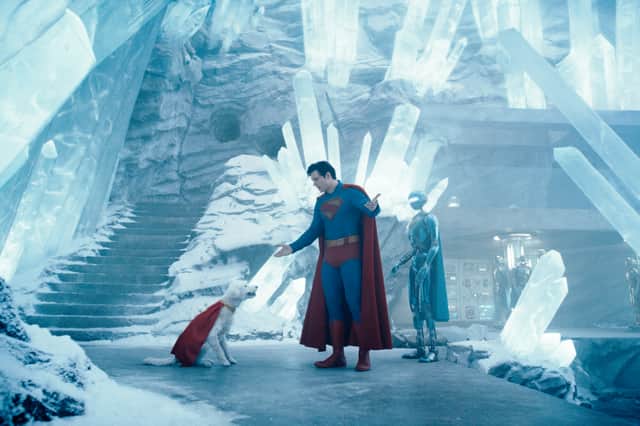 Superman and Krypto in the new superhero film.