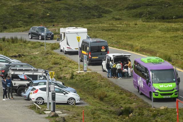 Parking at Quiraing in Skye.