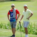 Defending BMW International Open champion Ewen Ferguson pictured with his caddie Stephen Neilson during the pro-am on Wednesday