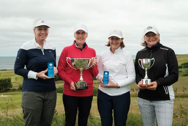 Scottish Women’s Open winner Nadene Gole, second left, is pictured with runner-up Kathy Hartwiger, third- placed Alison Davidson and best net winner Sarah Baker at Eyemouth Golf Club