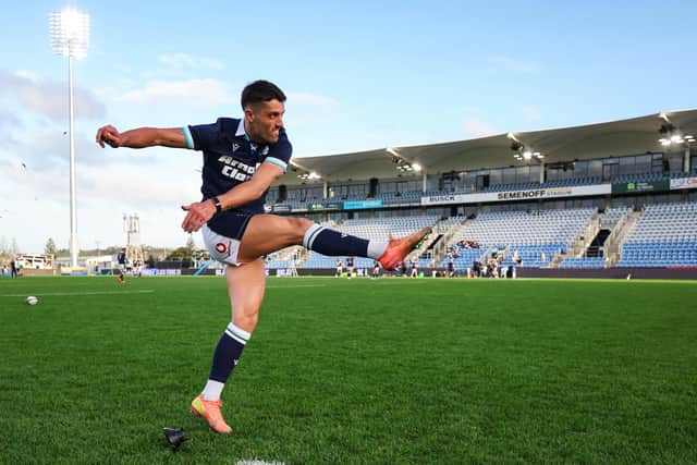 Adam Hastings practises his kicking at Semenoff Stadium, Whangārei.