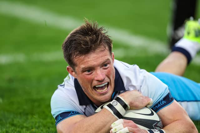 Scotland's George Horne scores his second try in the win over the Maori All Blacks at the Semenoff Stadium.