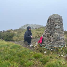 Joel Hornby, whose father Major Anthony Hornby was one of the victims of the RAF 1994 Chinook helicopter crash on June 2 1994 on the Mull of Kintyre, during a visit to the memorial cairn