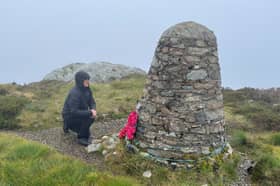 Joel Hornby, whose father Major Anthony Hornby was one of the victims of the RAF 1994 Chinook helicopter crash on June 2 1994 on the Mull of Kintyre, during a visit to the memorial cairn