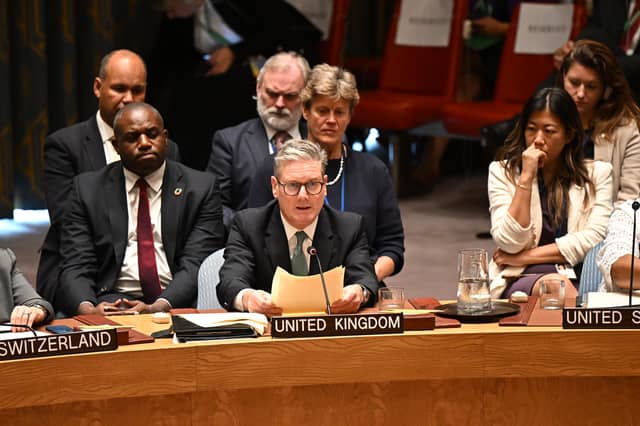 Keir Starmer, with Foreign Secretary David Lammy sitting behind him, addresses the United Nations Security Council in September last year (Picture: Leon Neal/WPA pool)