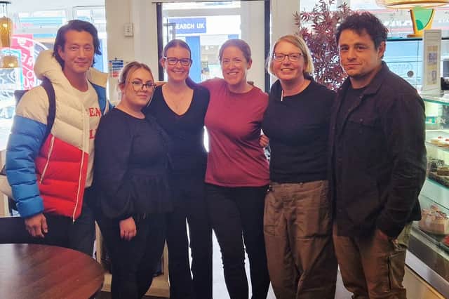 Faith and her team with Will Yun Lee and Jesse Garcia.