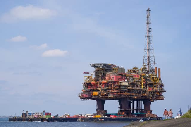 The Brent Charlie oil rig is towed on its way to be dismantled at a yard in Middlesbrough (Picture: Ian Forsyth)