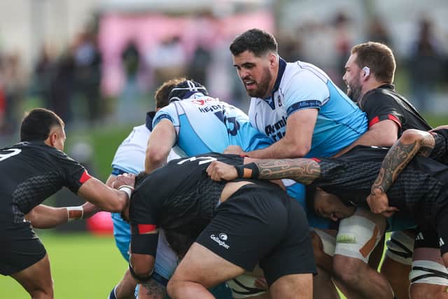 Scotland's Marshall Sykes in the thick of the action against the Maori All Blacks in Whangarei.