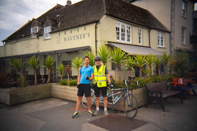 Ben McFarland and Tom Sandham, together known as the 'Thinking Drinkers' at Havener's Bar and Grill in Fowley, Cornwall.