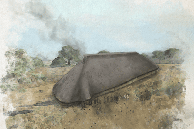 An artist's impression of the large Neolithic hall at Carnoustie. PIC: GUARD Archaeology.