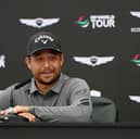Xander Schauffele talks to the media during a press conference prior to the Genesis Scottish Open The Renaissance Club 
