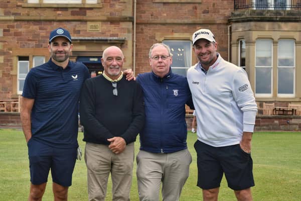Double PGA Tour winner Ryan Fox, right, pictured with his playing partners at North Berwick on Monday