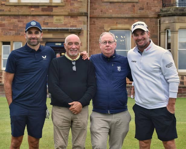 Double PGA Tour winner Ryan Fox, right, pictured with his playing partners at North Berwick on Monday