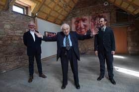 Richard Demarco at Papple Steadings with director George Mackintosh and Daniel Muzyczuk, director of Museum Sztuki