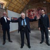 Richard Demarco at Papple Steadings with director George Mackintosh and Daniel Muzyczuk, director of Museum Sztuki