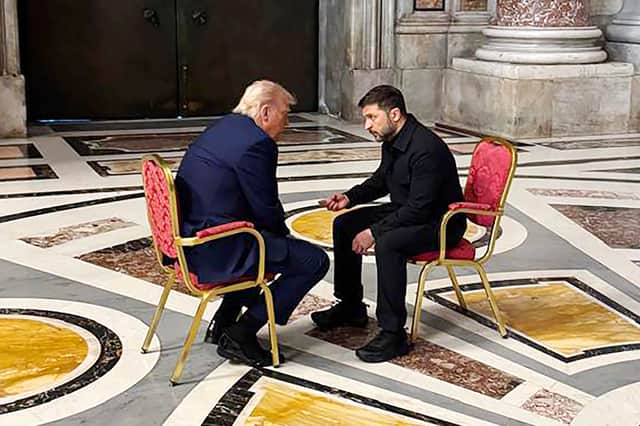 Ukrainian President Volodymyr Zelensky spoke with US President Donald Trump in the Vatican in April, when world leaders gathered for the funeral of Pope Francis (Picture: Office of the President of Ukraine)