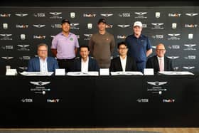 Pictured celebrating the Genesis Scottish Open title sponsorship extension are front row, left to right, Rick Anderson, Chief Commercial Officer of PGA TOUR, José Muñoz, President & CEO of Hyundai Motor Company, Mike Song, Global Head of Genesis, Guy Kinnings, CEO of DP World Tour, and back row, left to right, golfers Byeong Hun An, Adam Scott and Bob MacIntyre