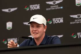 Defending champion Bob MacIntyre talks to the media during a press conference prior to the Genesis Scottish Open at The Renaissance Club 