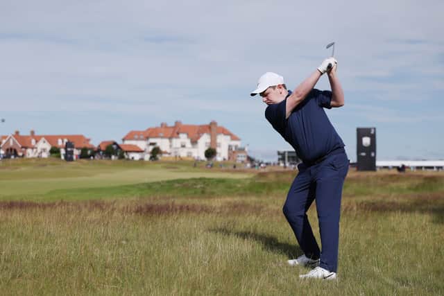 Bob MacIntyre plays his second shot on the second hole during the pro-am prior to the Genesis Scottish Open