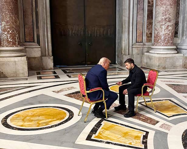 Ukrainian President Volodymyr Zelensky spoke with US President Donald Trump in the Vatican in April, when world leaders gathered for the funeral of Pope Francis (Picture: Office of the President of Ukraine)
