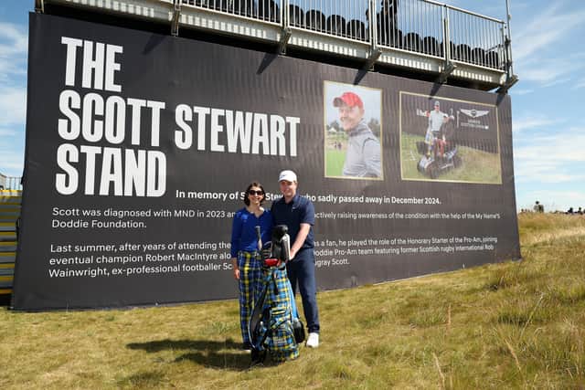 Bob MacIntyre poses joined Robin Stewart to open The Scott Stewart Stand at the ninth hole this week at The Renaissance Club