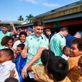 Tom Jordan during a visit by the Scotland squad to Nabua Primary School in Fiji.