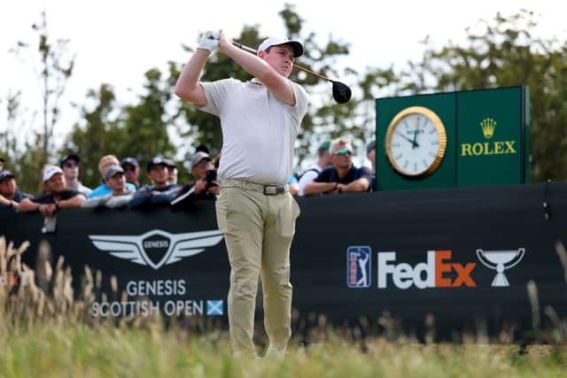 Defending champion Bob MacIntyre tees off on the 16th hole at The Renaissance Club