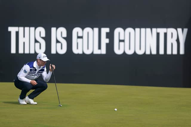 Calum Hill lines up a putt on the 18th green at The Renaissance Club in East Lothian