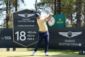 Chris Gotterup tees off on the 18th hole on day two of the Genesis Scottish Open at The Renaissance Club 