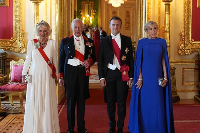 Queen Camilla, King Charles III, French President Emmanuel Macron and his wife Brigitte Macron arrive for the State Banquet at Windsor Castle last week (Picture: Aaron Chown/pool)