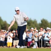 Bob MacIntyre  acknowledges the crowd on the 18th green on day two of the Genesis Scottish Open at The Renaissance Club 