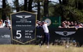 Wyndham Clark tees off on the fifth hole on day three of the Genesis Scottish Open at The Renaissance Club 
