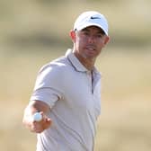 Rory McIlroy acknowledges the crowd on the 12th green on day three of the Genesis Scottish Open at The Renaissance Club 