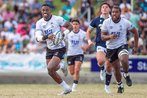 Fiji's Jiuta Wainiqolo scored a memorable try in the win over Scotland at the HFC Bank Stadium in Suva.