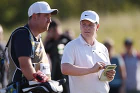 Bob MacIntyre pictured with his caddie Mike Burrow during the Genesis Scottish Open at The Renaissance Club 