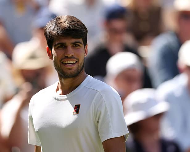Carlos Alcaraz is hoping to win his third successive Wimbedon today.