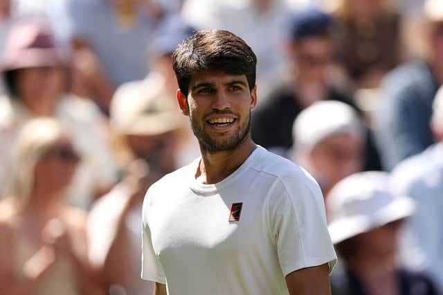Carlos Alcaraz is hoping to win his third successive Wimbedon today.