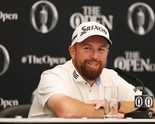 Shane Lowry speaks to the media during a press conference prior to The 153rd Open Championship at Royal Portrush 