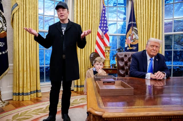 Donald Trump, Elon Musk and his son X Musk in the White House in February before the two men fell out (Picture: Andrew Harnik)