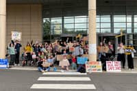 Parents and children gathered in Victoria Quay this morning to protest against the closure of the building's nursery