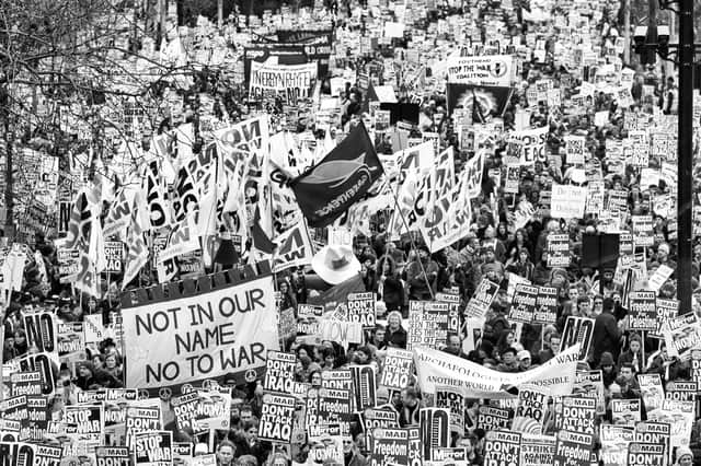 Demonstration against the imminent invasion of Iraq by Stop the War Coalition, the Campaign for Nuclear Disarmament and the Muslim Association of Britain, 15 February 2003 by Andrew Wiard