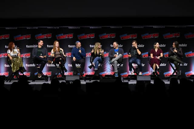 Marisha Ray, Travis Willingham, Marisha Ray, Taliesin Jaffe, Ashley Johnson, Sam Riegel, Liam O'Brien, Laura Bailey and Matthew Mercer attend the Critical Role Panel during New York Comic Con 2023.